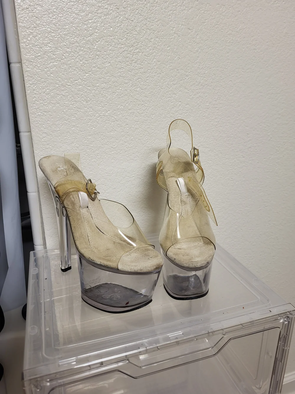 Clear Platform High Heel Sandals - Gold Trim
